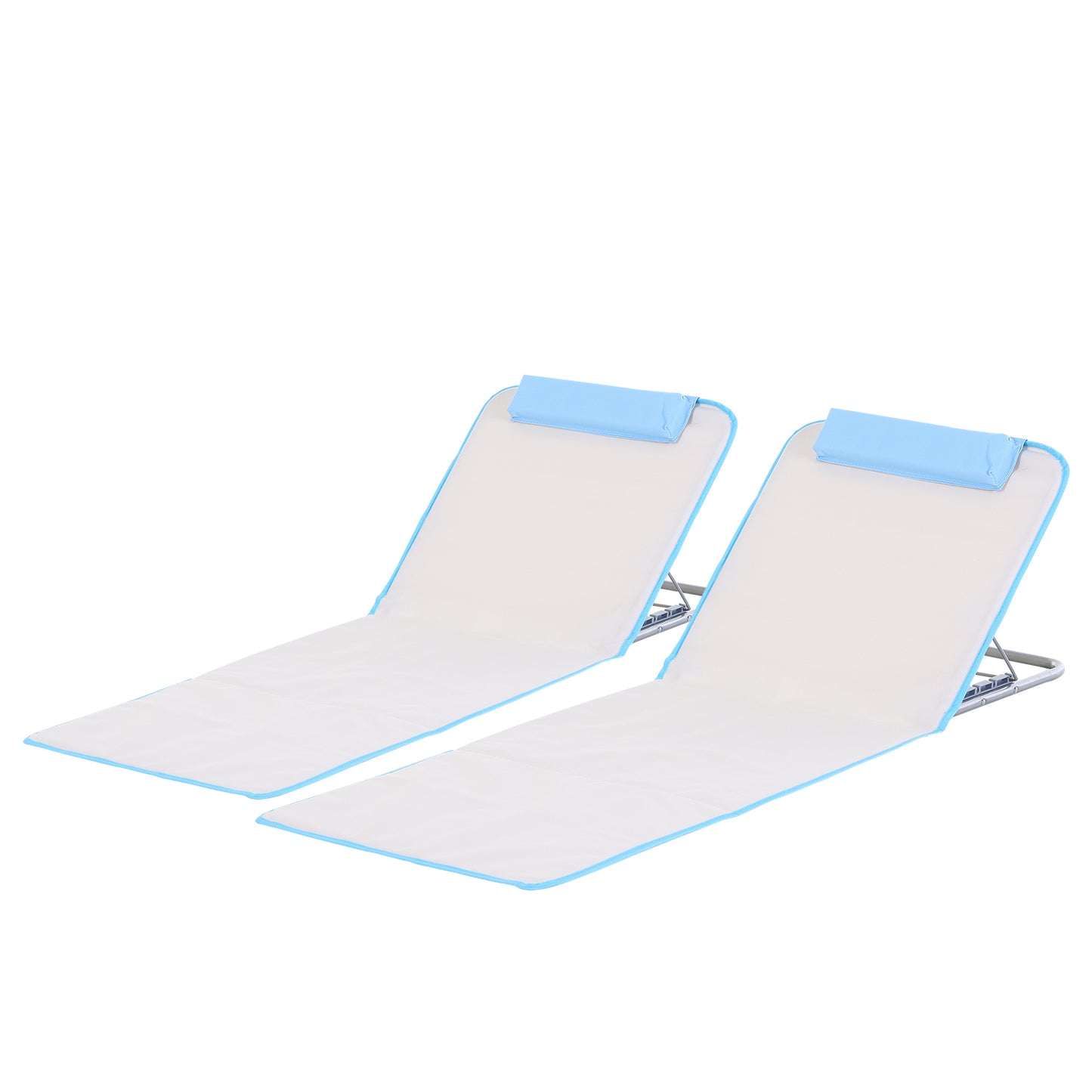 2 Pieces Beach Lounge Chair, Outdoor Folding Chaise Lounge Set w/ Pillow for Sunbath, Snap, Beige