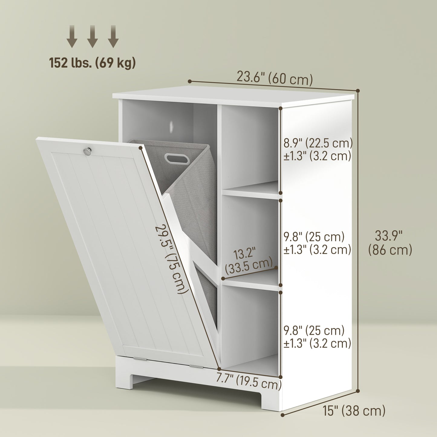 Laundry Cabinet with Removable Basket, Tilt Out Laundry Hamper with Adjustable Shelf and Open Compartments, White