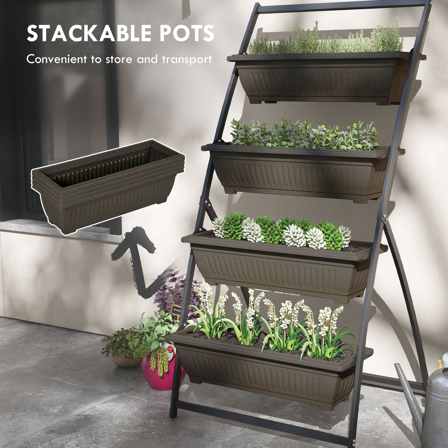 4-Tier Vertical Raised Garden Planter with 4 Boxes, Outdoor Plant Stand Grow Container for Vegetable Flowers, Brown
