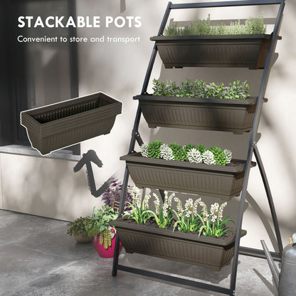 4-Tier Vertical Raised Garden Planter with 4 Boxes, Outdoor Plant Stand Grow Container for Vegetable Flowers, Brown