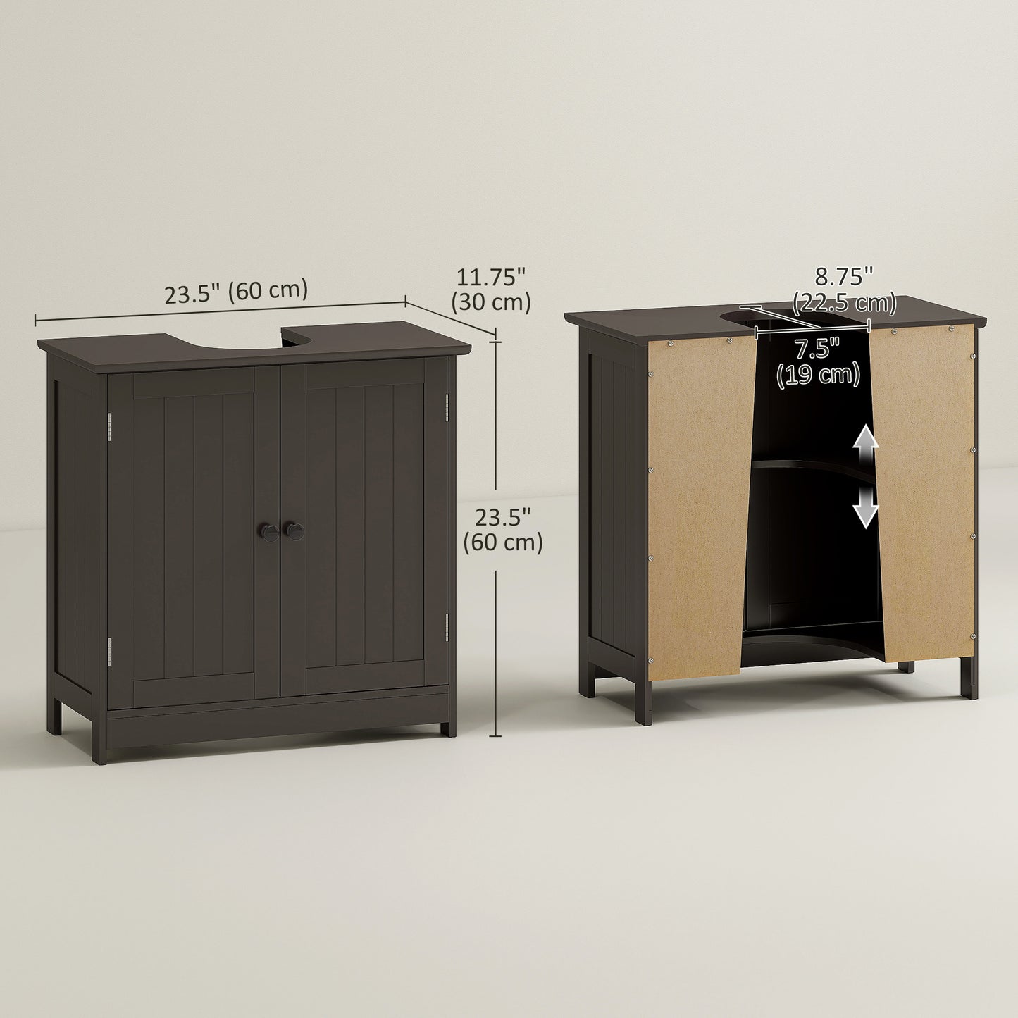 Bathroom Vanity, 24" Pedestal Sink Bathroom Vanity Furniture with 2 Doors and Shelf, Coffee