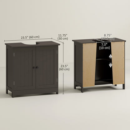Bathroom Vanity, 24" Pedestal Sink Bathroom Vanity Furniture with 2 Doors and Shelf, Coffee