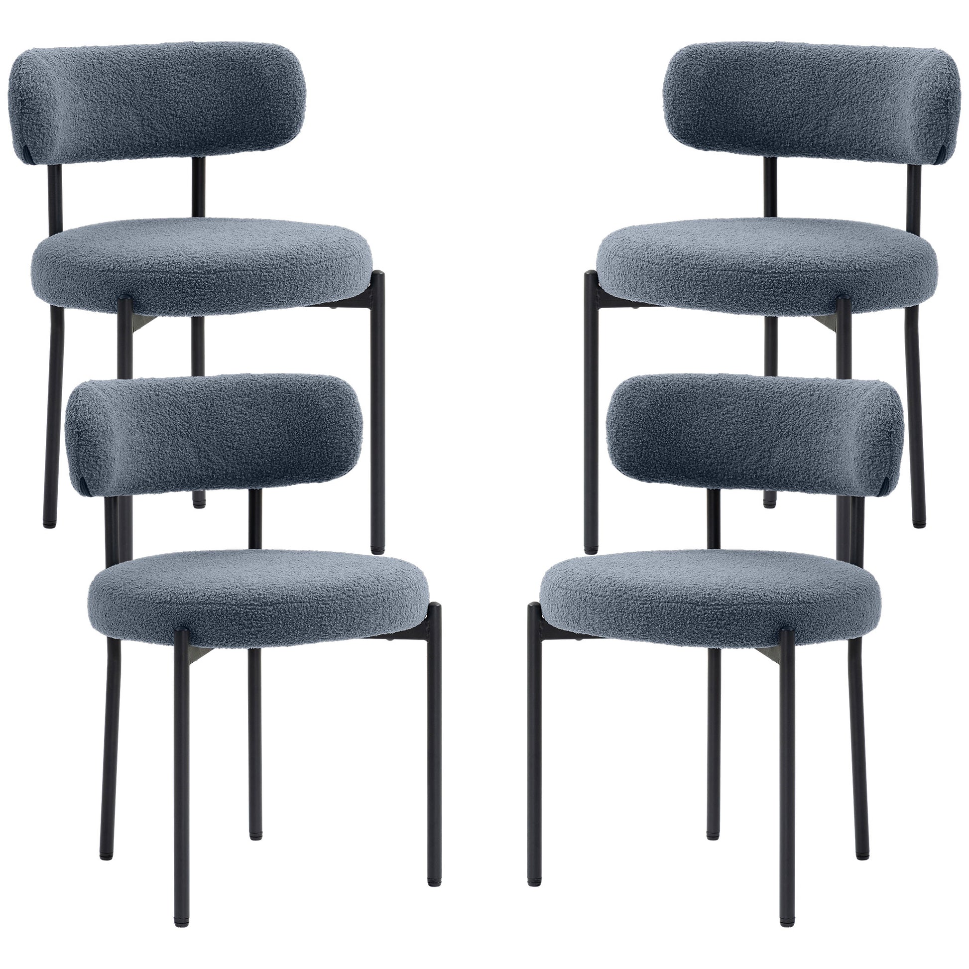 4 Pieces Kitchen Chairs, Modern Dining Chairs w/ Berber Fleece Upholstery and Steel Legs for Living Room, Grey