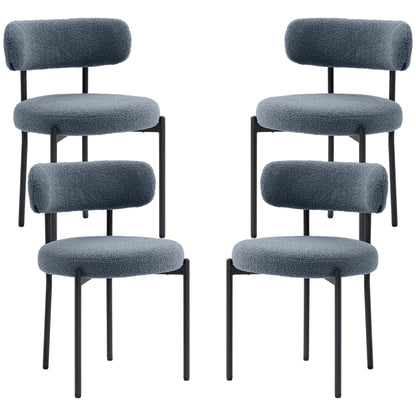 4 Pieces Kitchen Chairs, Modern Dining Chairs w/ Berber Fleece Upholstery and Steel Legs for Living Room, Grey