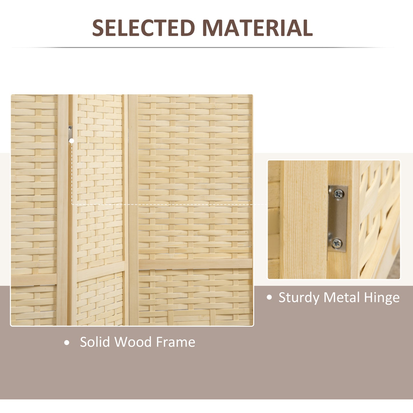 4-Panel Room Divider, 5.6 FT Bamboo Freestanding Folding Privacy Screen for Indoor Bedroom Office, Natural Wood
