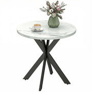 29" Dining Table, Contemporary Round Kitchen Table with Steel Legs, White Marble-Effect