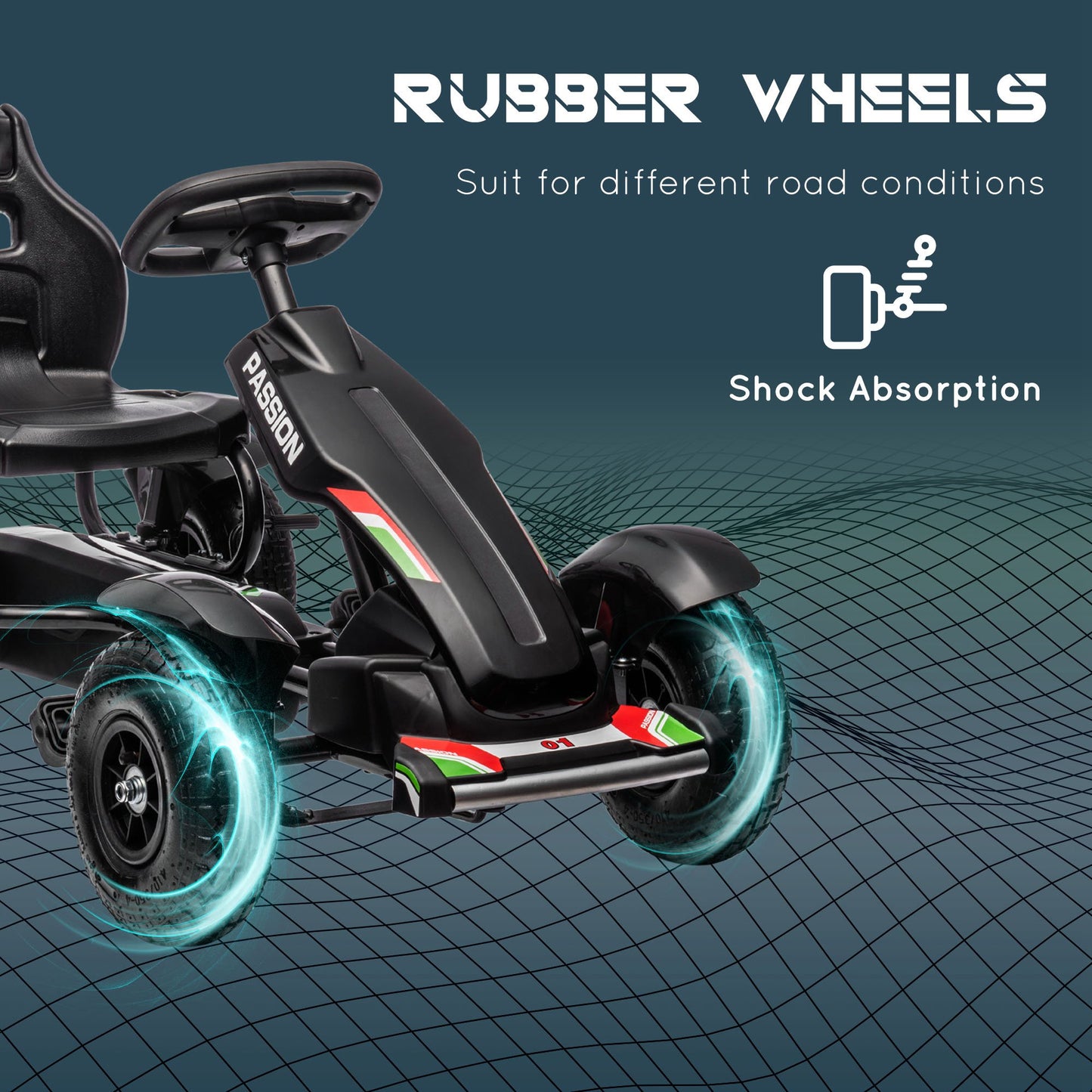 Aosom Pedal Go Kart for Kids, Pedal Car with Adjustable Bucket, Handbrake, 4 Rubber Wheels Powered Ride, Black