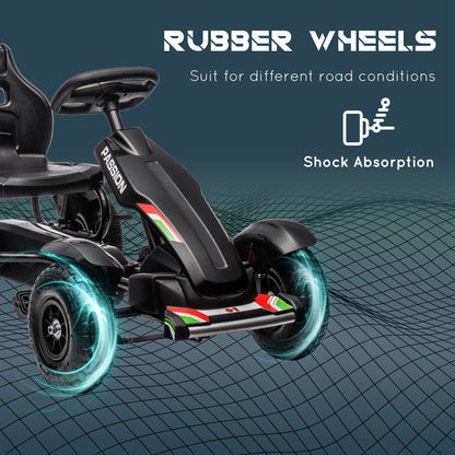 Aosom Pedal Go Kart for Kids, Pedal Car with Adjustable Bucket, Handbrake, 4 Rubber Wheels Powered Ride, Black