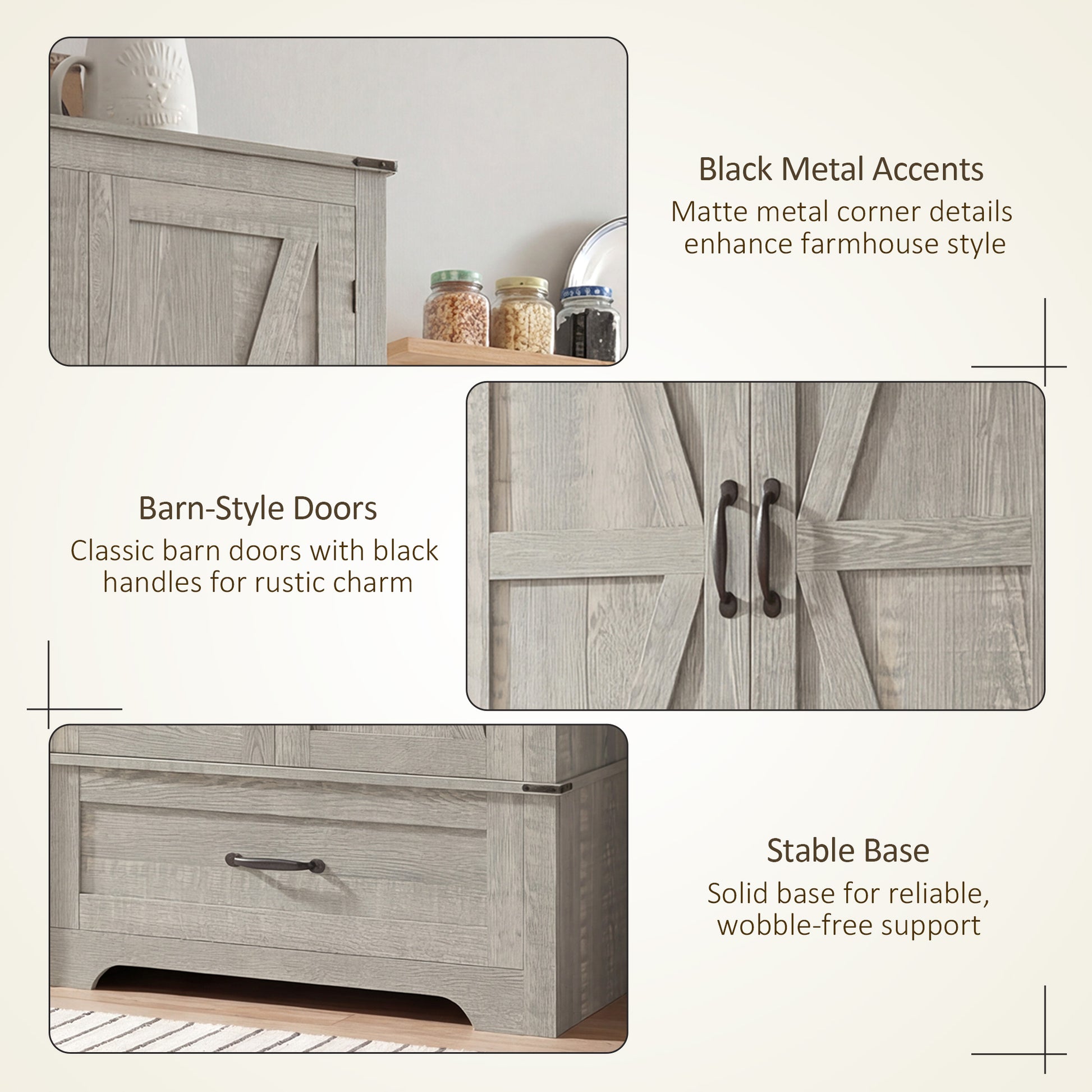 72" Farmhouse Pantry Cabinet with Adjustable Shelves, Kitchen Pantry Cabinet with 2 Doors, Distressed Light Grey