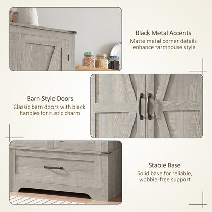 72" Farmhouse Pantry Cabinet with Adjustable Shelves, Kitchen Pantry Cabinet with 2 Doors, Distressed Light Grey