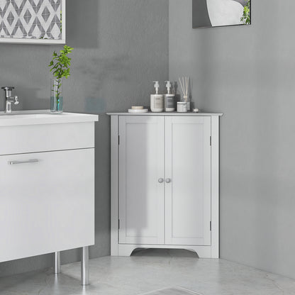 Modern Bathroom Storage Cabinet, Corner Cabinet with Doors, Bathroom Cabinet with Adjustable Shelf and Recessed Door, White
