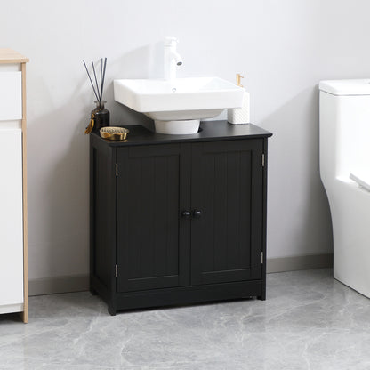 Bathroom Vanity, 24" Pedestal Sink Bathroom Vanity Furniture with 2 Doors and Shelf, Black
