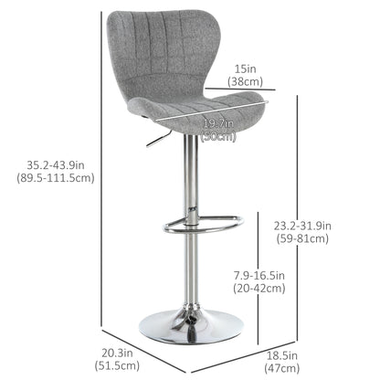 Set of 2 Counter Height Bar Stools Swivel Stool Height Adjustable Bar Chairs with Footrest for Kitchen Dining Home Pub, Grey