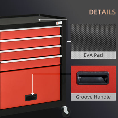 4-Drawer Tool Chest with 4 Wheels, Rolling Tool Box and Storage Cabinet, Portable Tool Organizer for Garage, Red