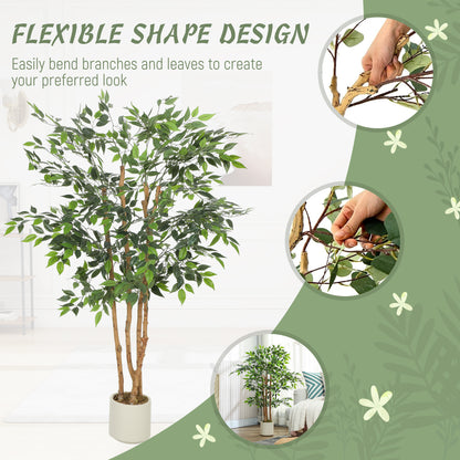 5FT Artificial Banyan Tree Set of 2, Fake Potted Tree with Solid Wood Trunk and Pot for Indoor