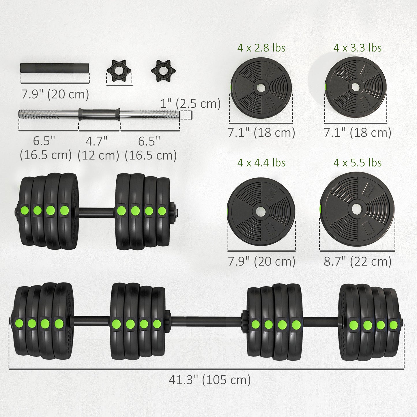 Soozier 66LBS 2-in-1 Adjustable Barbell & Dumbbells Set, Weights Set with Non-slip Handles for Men and Women Home Gym Training