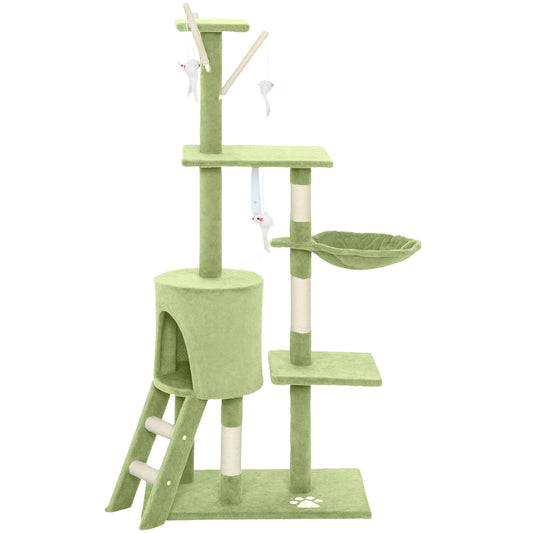 53" Cat Tree Tower, Kitten Activity Centre with Scratching Posts, Condo, Perches, Ladder, Hammock, Dangling Toys, Green