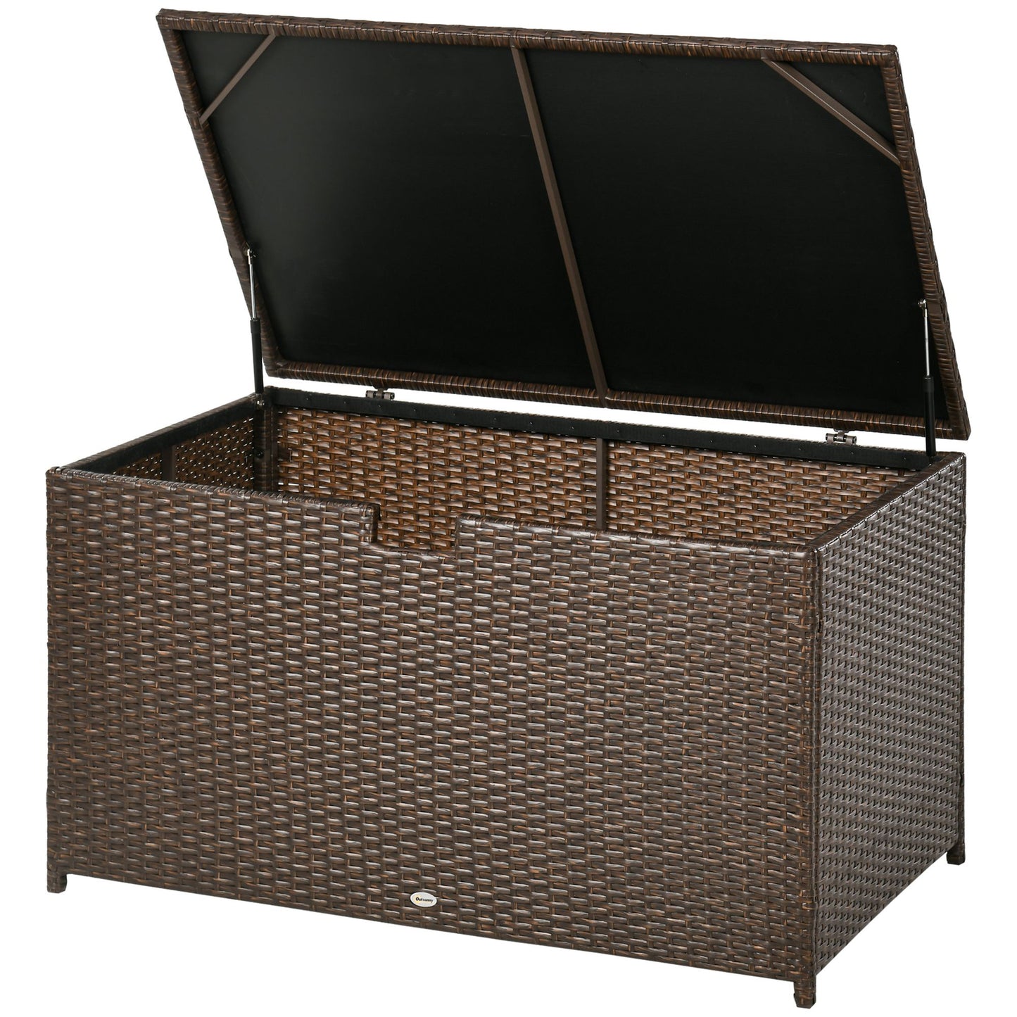 113 Gallon Outdoor Storage Box, Rattan Deck Box for Indoor, Patio Furniture Cushions, Brown