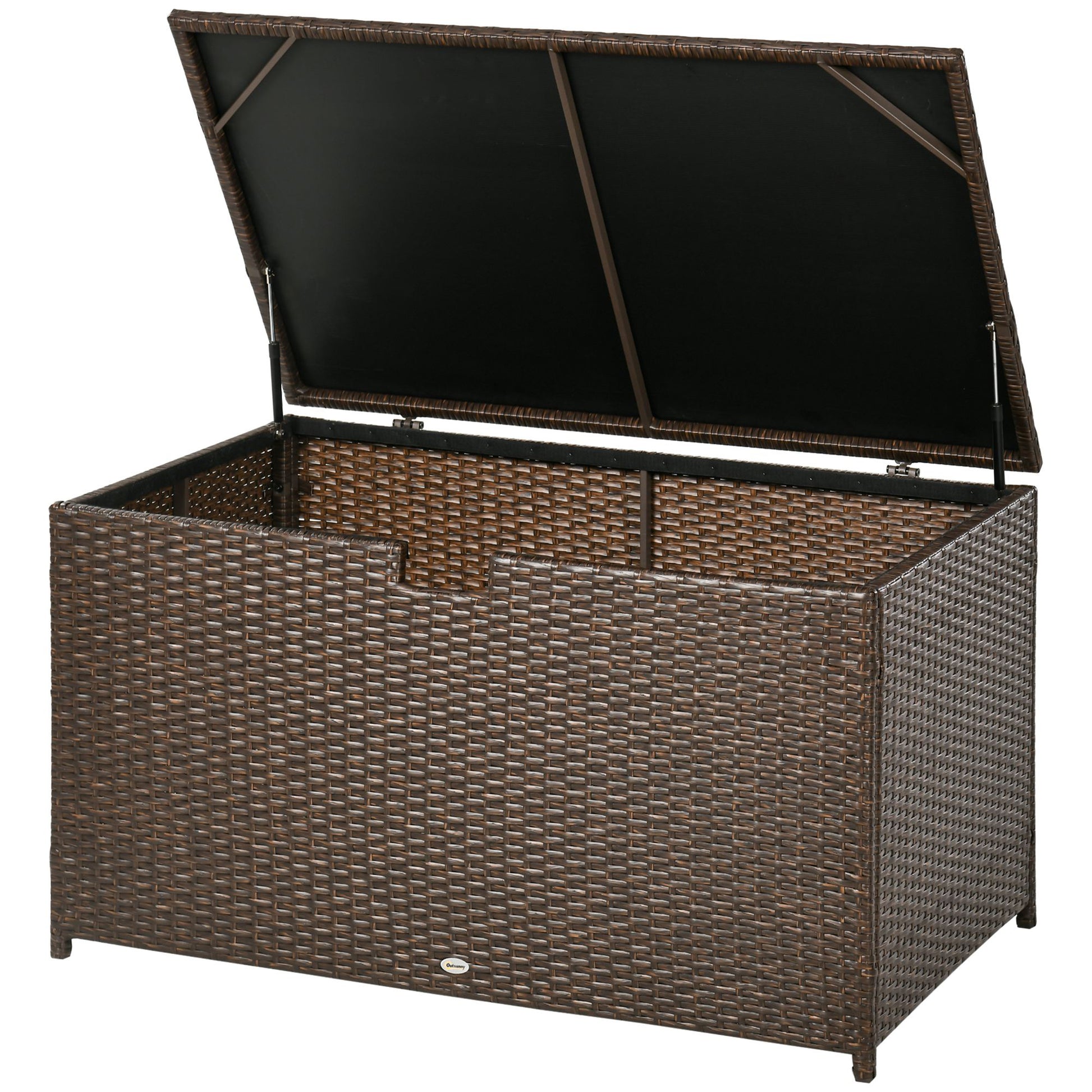 113 Gallon Outdoor Storage Box, Rattan Deck Box for Indoor, Patio Furniture Cushions, Brown