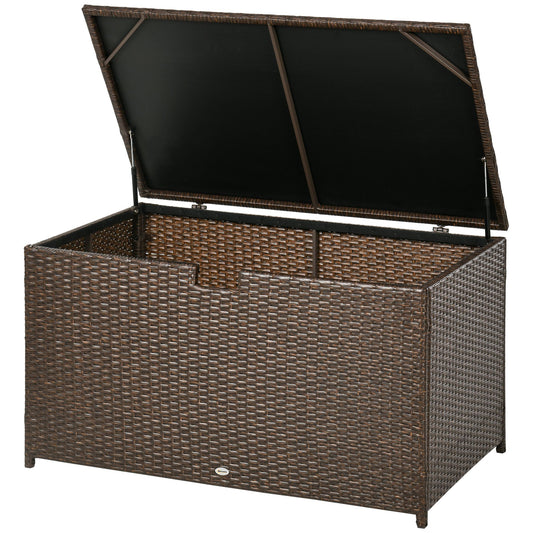 113 Gallon Outdoor Storage Box, Rattan Deck Box for Indoor, Patio Furniture Cushions, Brown