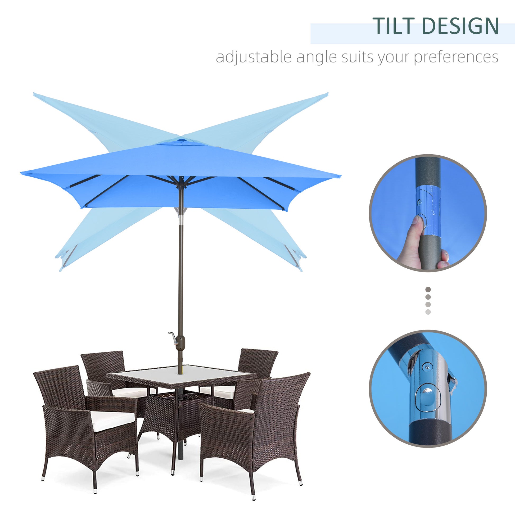 6.5x10ft Patio Umbrella, Rectangle Market Umbrella with Aluminum Frame and Crank Handle, Garden Parasol Outdoor Sunshade Canopy, Blue