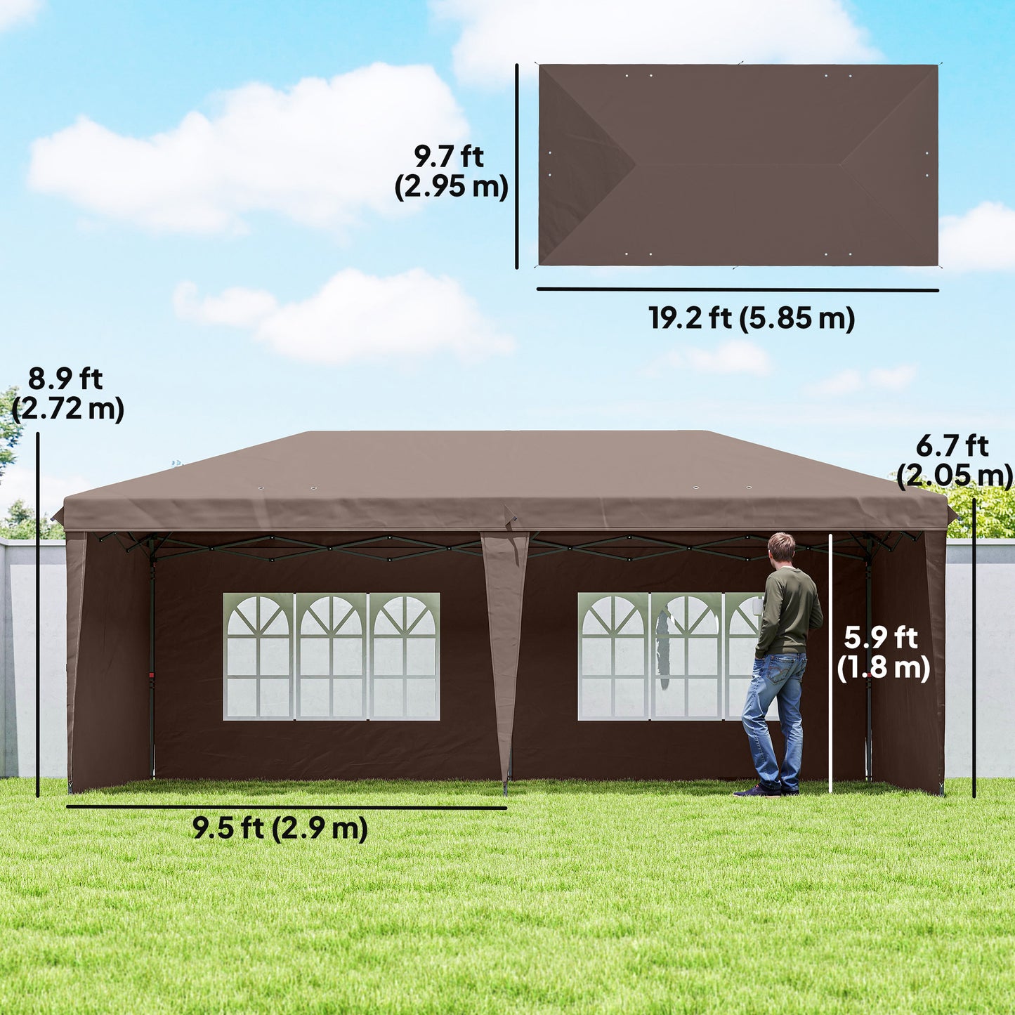 10' x 20' Outdoor Pop Up Canopy Tent Party Tent Instant Shelter W/ Carrying Bag, Coffee