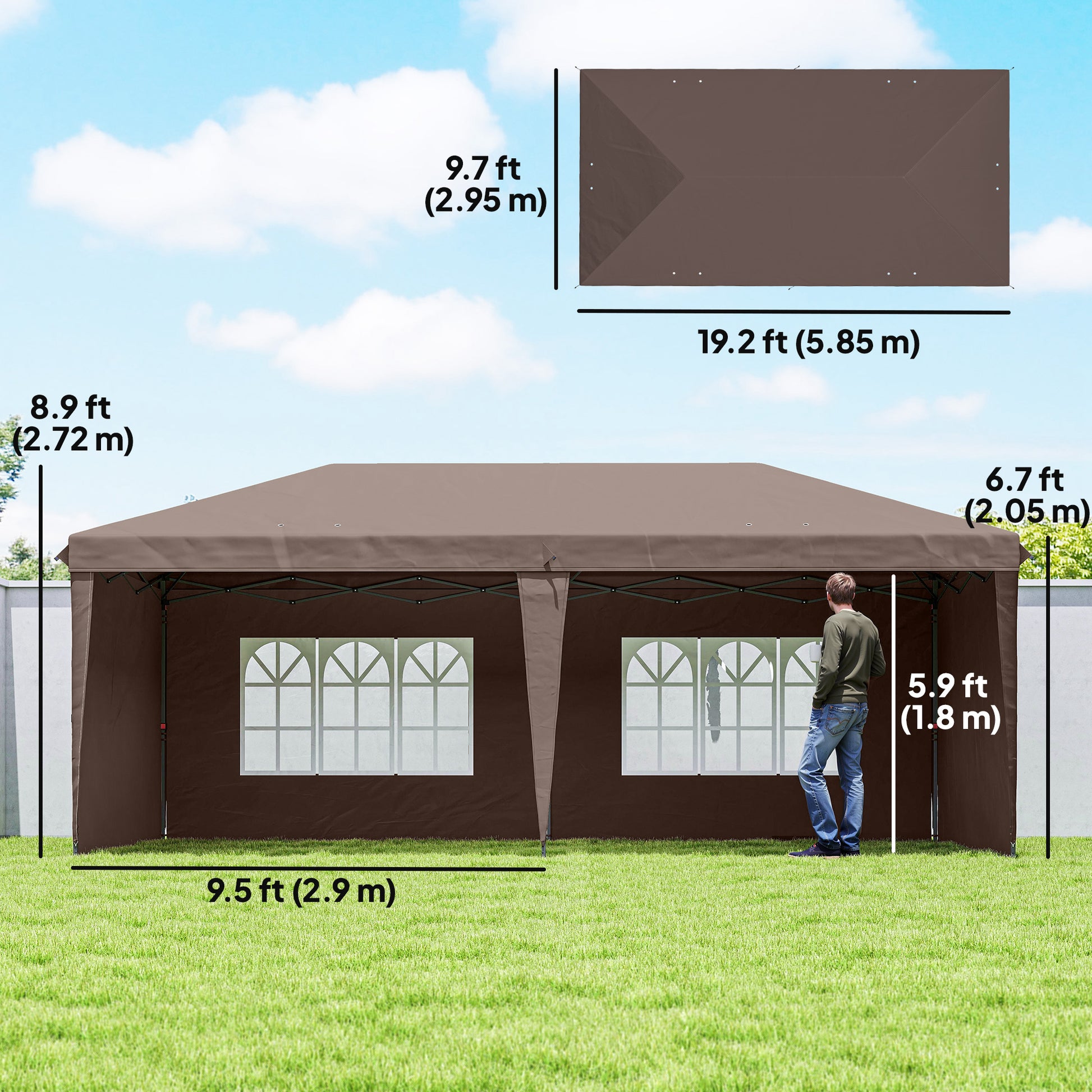 10' x 20' Outdoor Pop Up Canopy Tent Party Tent Instant Shelter W/ Carrying Bag, Coffee