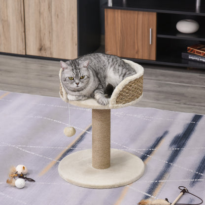 Cat Tree with Scratching Post, Toy Ball, Perch, Small Cat Tower for Indoor Cats - 16" x 16" x 19", Beige