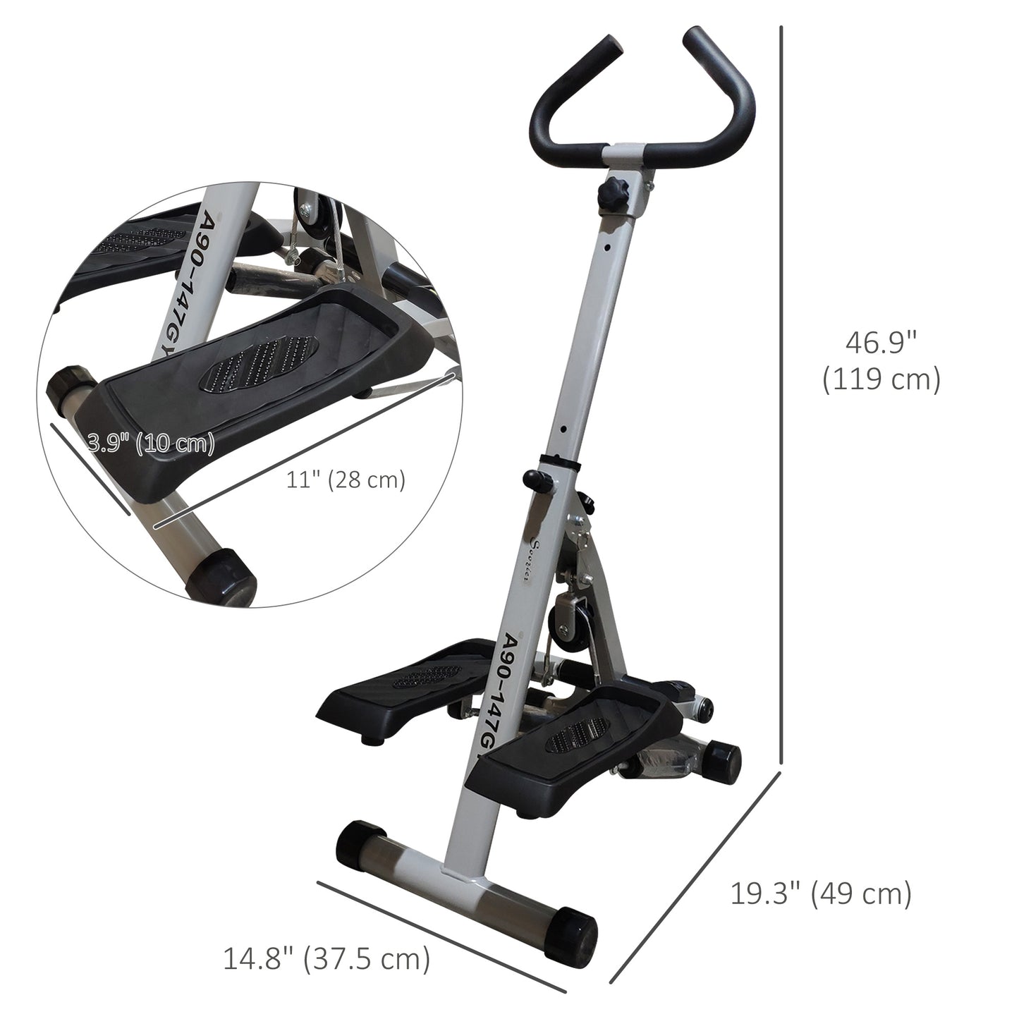 Soozier Height Adjustable Stair Stepper, Stepper Exercise Machine with Handlebar, LCD Monitor, Black