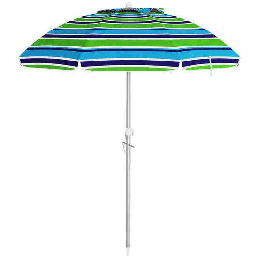 6ft Travel Beach Umbrella with Sand Anchor Height Adjustable Sun Umbrella with Tilt Bag 40+ UV Protection Multicolour