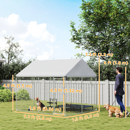 Heavy Duty Galvanized Steel Outdoor Dog Kennel with Waterproof Roof, Safety Lockable Latch System, 9.2' x 7.5' x 7.2'