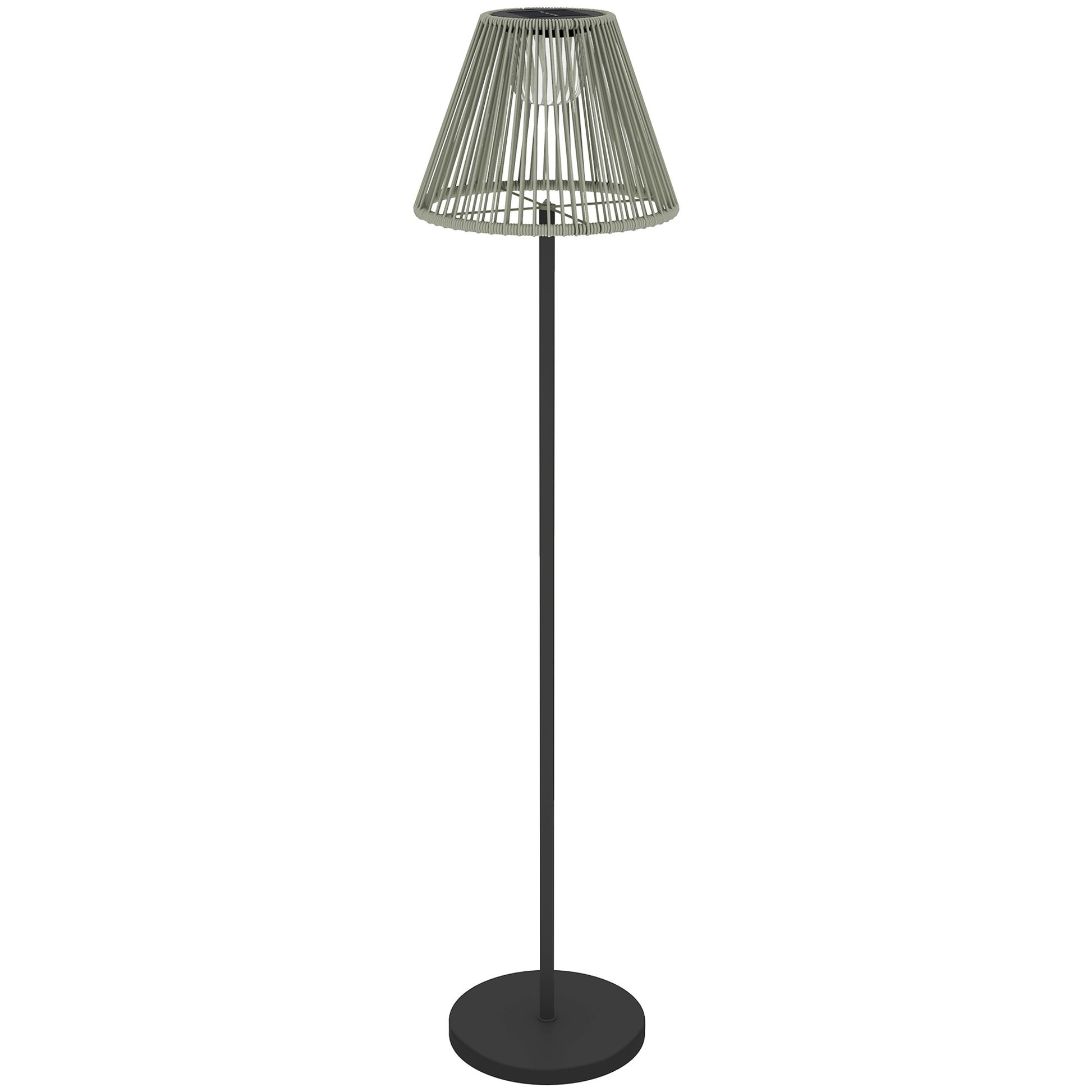 Wicker Outdoor Floor Lamp, Cordless Solar Lantern with Auto On/Off LED Lights, IP44 for Patio, Porch, Pathway, Grey
