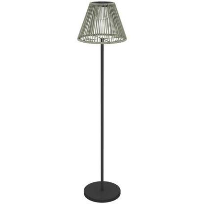 Wicker Outdoor Floor Lamp, Cordless Solar Lantern with Auto On/Off LED Lights, IP44 for Patio, Porch, Pathway, Grey