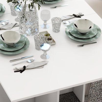 Folding Dining Table, 55" Drop Leaf Table for Small Spaces, Foldable Table with Storage Shelves for Kitchen, Dining Room, White