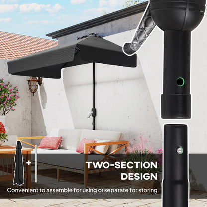 7.5ft Half Umbrella Semi Round Patio Parasol with Crank Handle, Top Vent for Garden, Balcony- NO BASE INCLUDED, Black