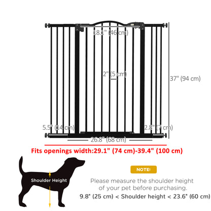 Extra Tall Dog Gate with Door, Pressure Fit, Auto Close, Double Locking for Doorways Hallways Stairs, 29"-39", Black