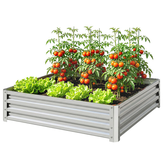 4' x 4' x 1' Galvanized Raised Garden Bed, Outdoor Metal Planter Box with Open Bottom, Square Raised Garden Box for Vegetables, Flowers, Herbs, Silver
