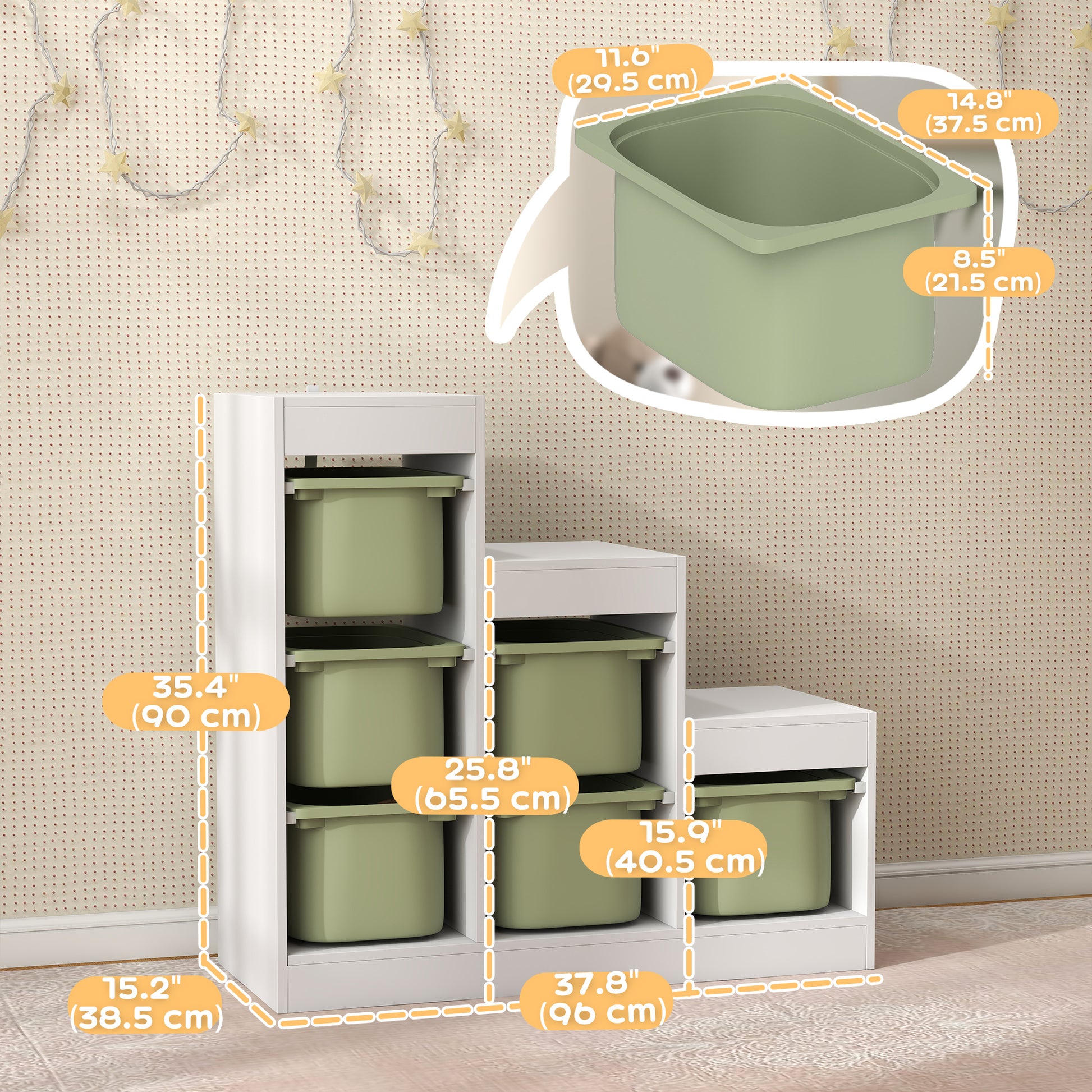 Qaba 3 Layers Toy Storage Organizer Kids Bookshelf Children Toy Storage w/ 6 Plastic Bins, Green
