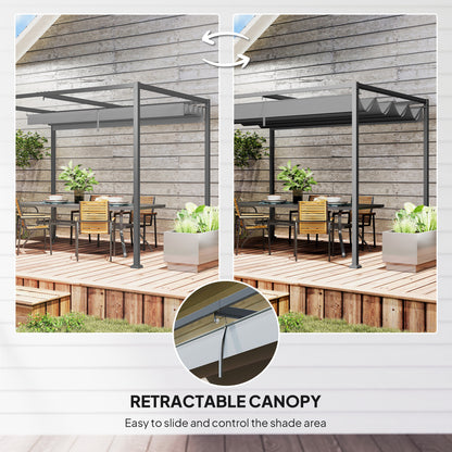 10x7ft Pergola with Retractable Roof Outdoor Patio Sun Shelter Garden Grape Tent Water-resistant Yard Shade Grey