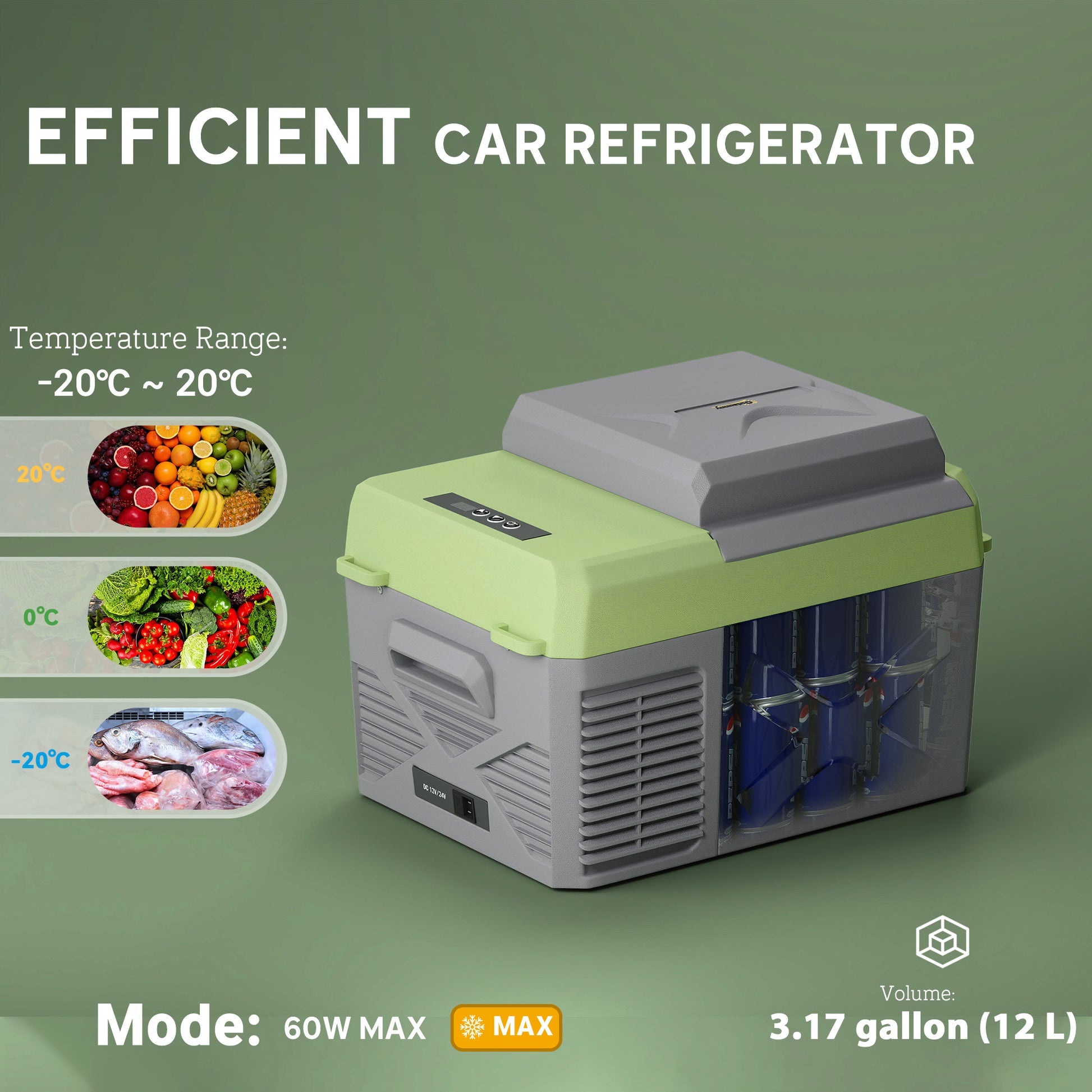 12 Volt Car Refrigerator, 12QT Car Fridge Electric Cooler, 12/24V DC and 110-240V AC, -68℉~68℉, Portable Refrigerator