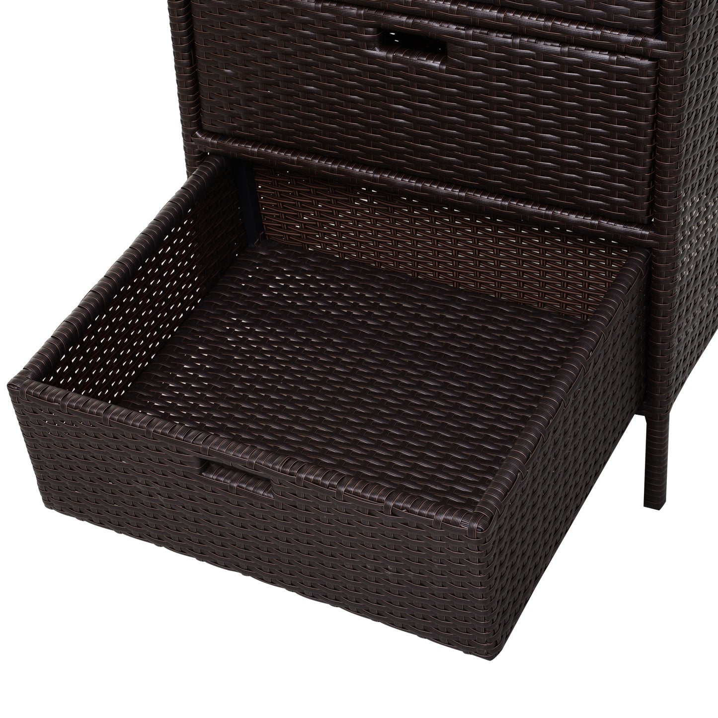 32" Poolside Rattan Wicker Patio Organizer Storage Cabinet Bathroom Storage w/ 3 Large Drawers Garden Outdoor