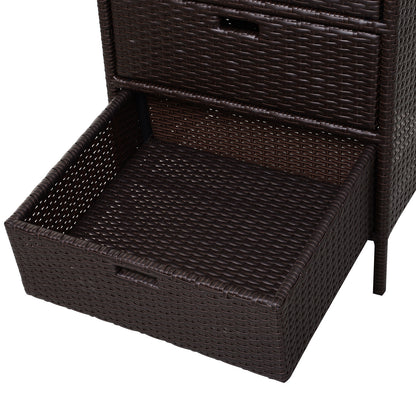 32" Poolside Rattan Wicker Patio Organizer Storage Cabinet Bathroom Storage w/ 3 Large Drawers Garden Outdoor