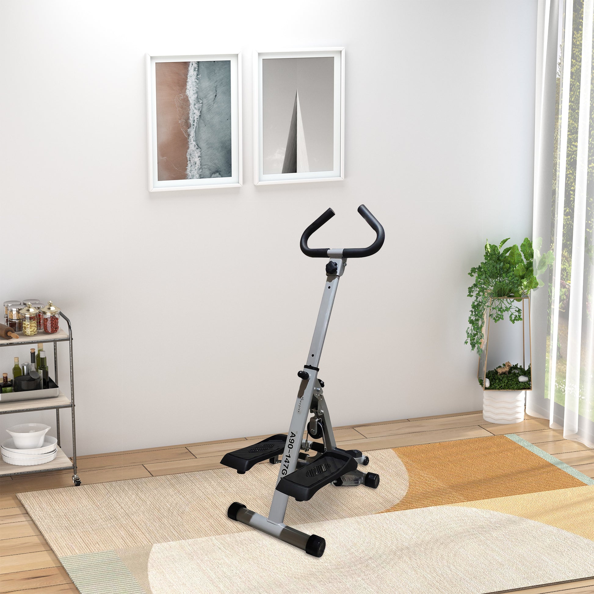 Soozier Height Adjustable Stair Stepper, Stepper Exercise Machine with Handlebar, LCD Monitor, Black