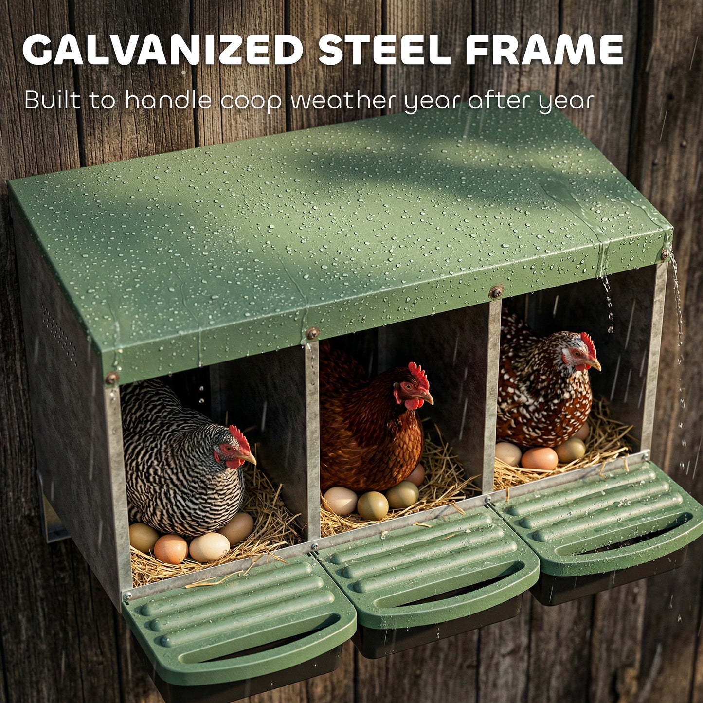 Chicken Nesting Boxes, 3 Compartment Metal Nesting Boxes for Chicken Coop, Egg Laying Boxes with Lid Cover