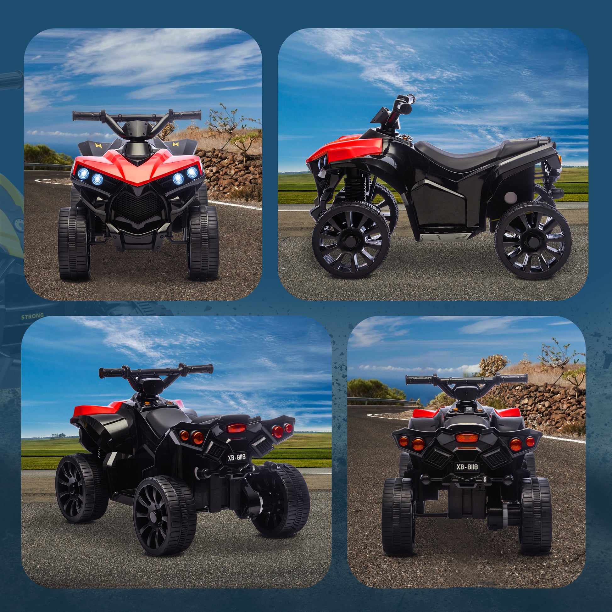 Qaba 6V Kids ATV, 4 Wheeler Electric Ride on Car with Music and LED Headlights, for Ages 37-72 Months Boys and Girls, Red