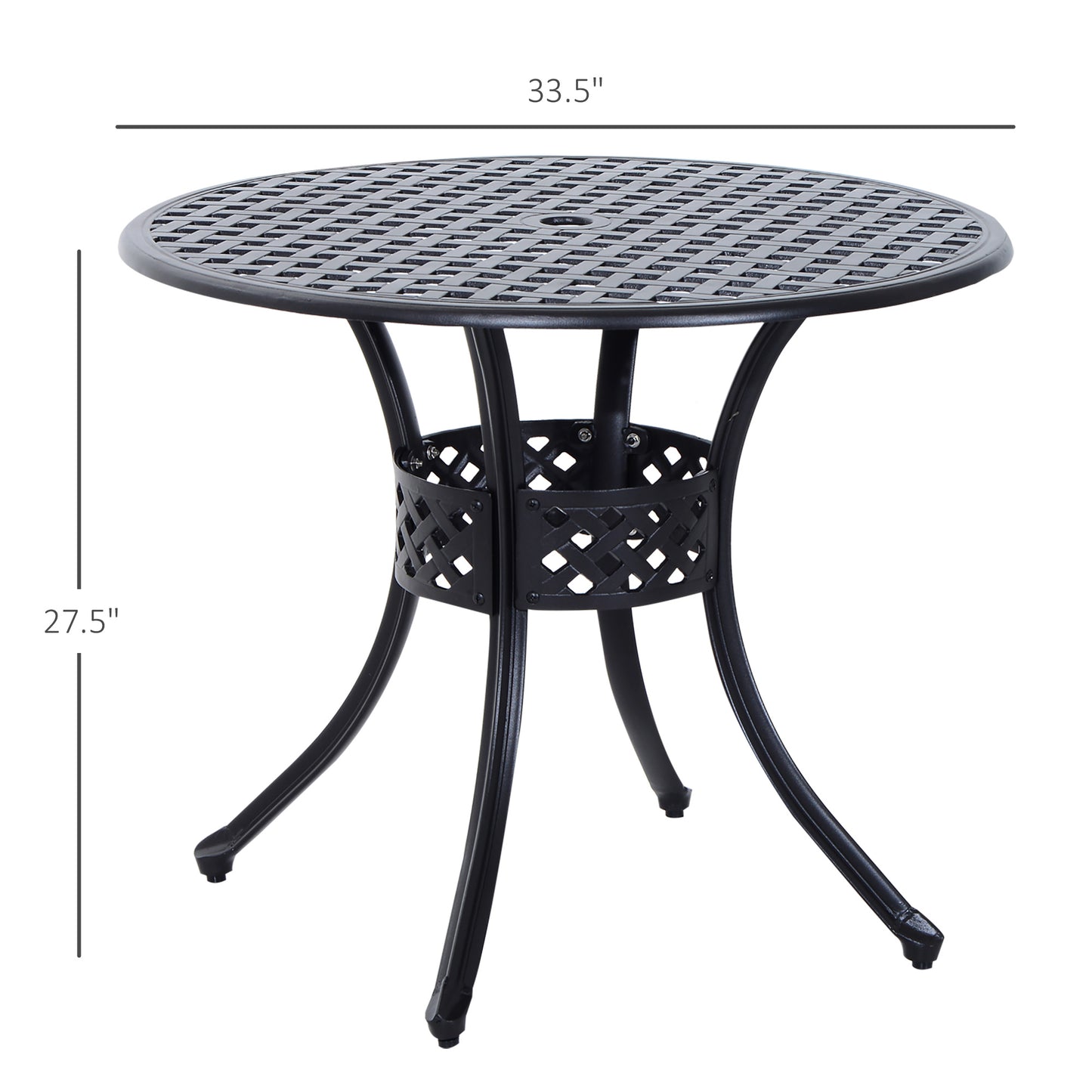 33-Inch Roud Patio Dining Table with Umbrella Hole, Cast Aluminum Garden Table, All Weather Patio Bisto Table, for Lawn, Garden, Outside, Black