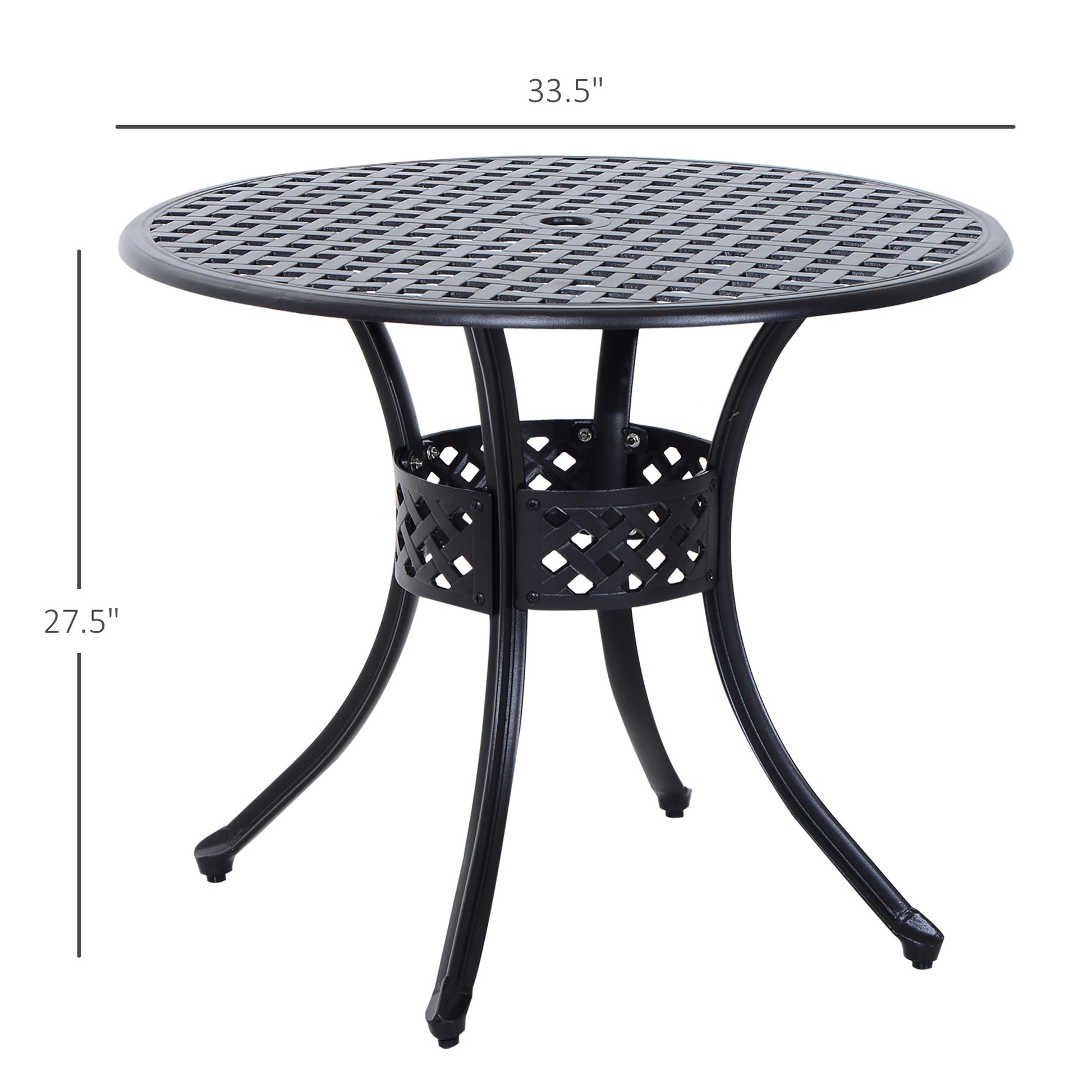 33-Inch Roud Patio Dining Table with Umbrella Hole, Cast Aluminum Garden Table, All Weather Patio Bisto Table, for Lawn, Garden, Outside, Black