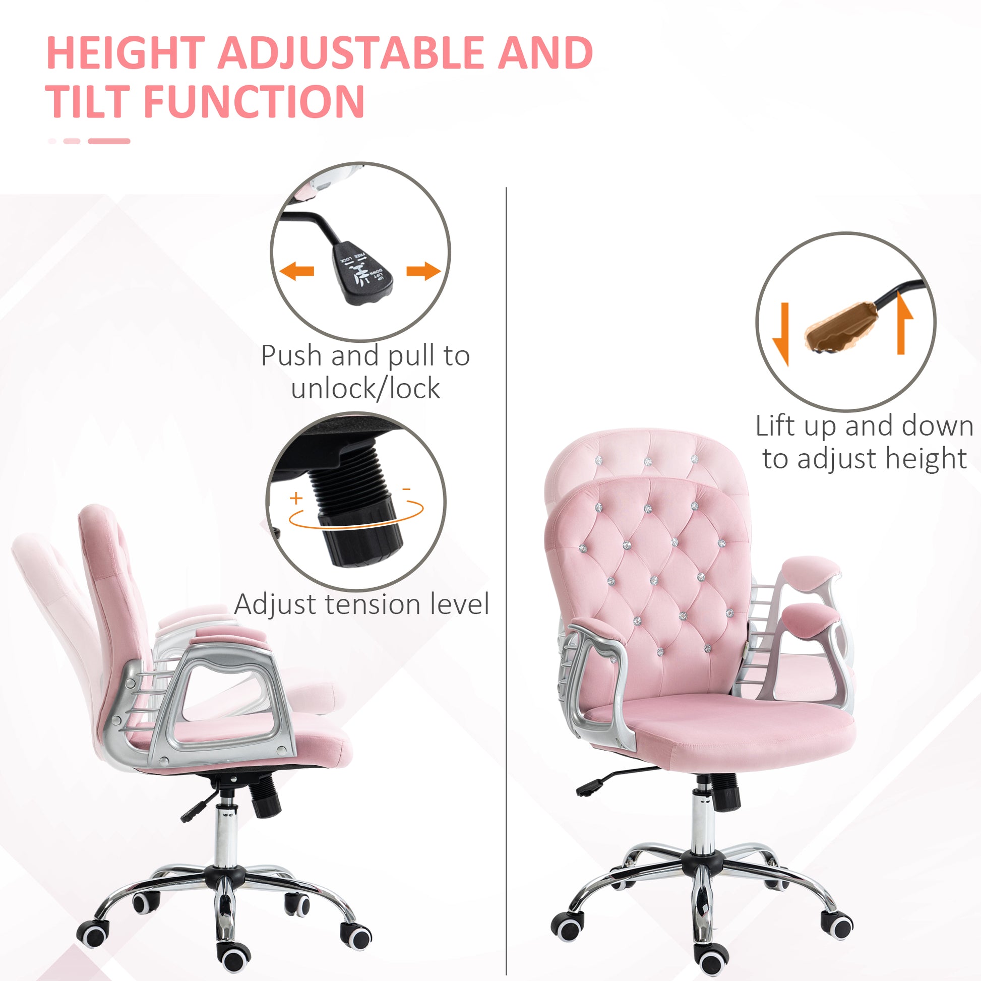 Office Chair, Computer Desk Chair with Adjustable Height and Tufted Back, Pink