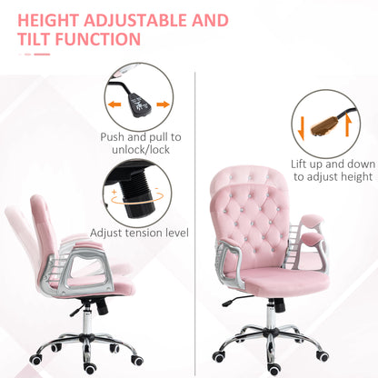Office Chair, Computer Desk Chair with Adjustable Height and Tufted Back, Pink