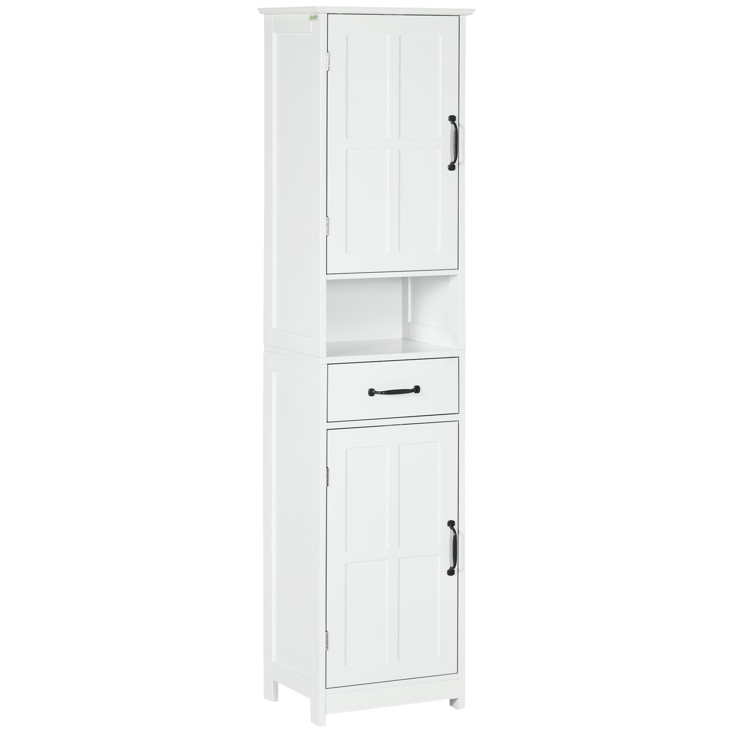 Modern Bathroom Cabinet, Narrow Bathroom Vanities with Open Shelf Drawer Recessed Doors and Adjustable Shelves White
